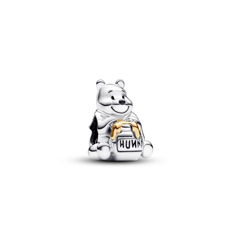 Charm colgante plata y oro 14k Disney 100 Winnie the Poo con diamante creado por laboratorio 0,009 ct  Pandora