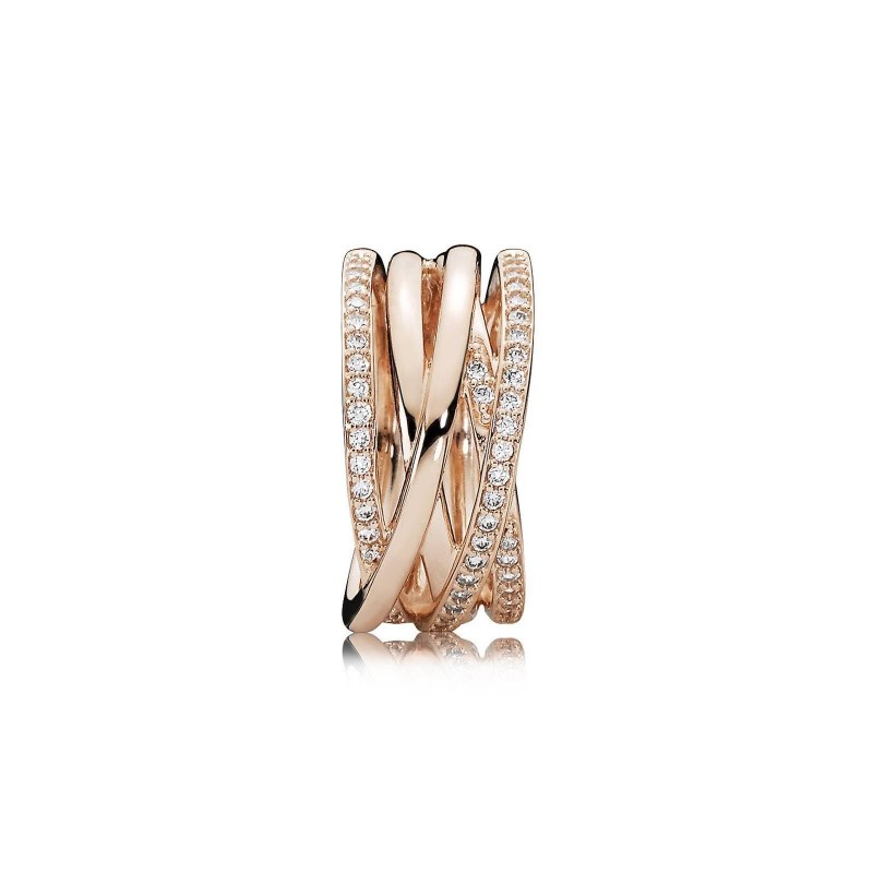 ANILLO ROSADO CRUZADO ANCHO PANDORA Talla 8