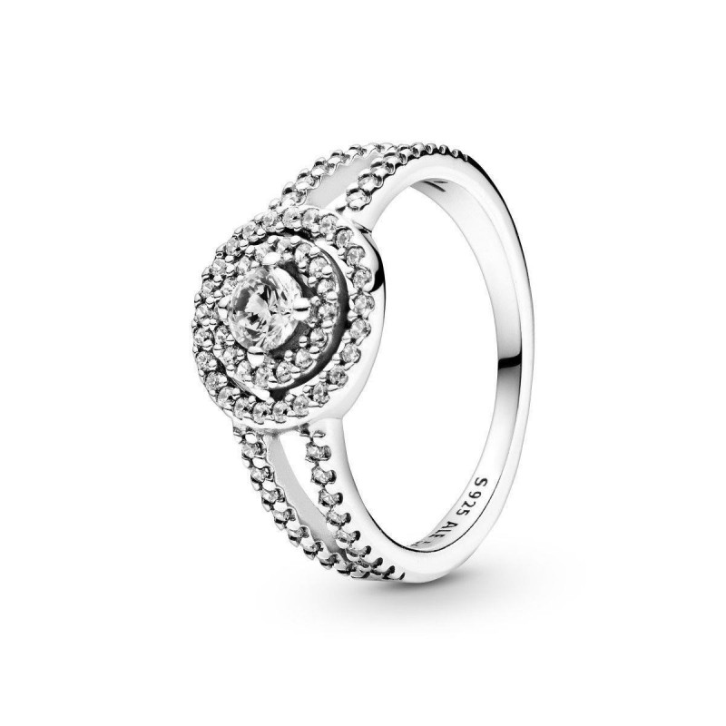 Anillo Pandora plata brazo circonitas circulo y roseton de circonitas talla 12