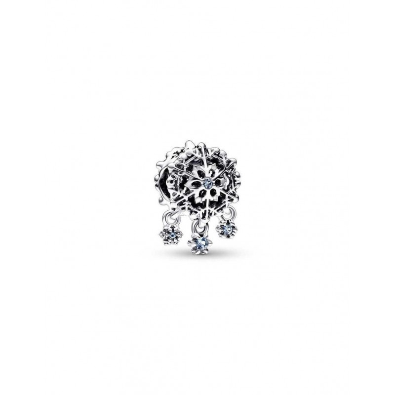 Charm plata gota de copo de nieve con czs azules y colgantitos Pandora