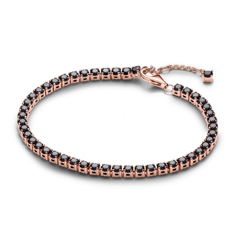 Pulsera chapada en oro rosa 14k piedras negra brillante Pandora Talla 18cms