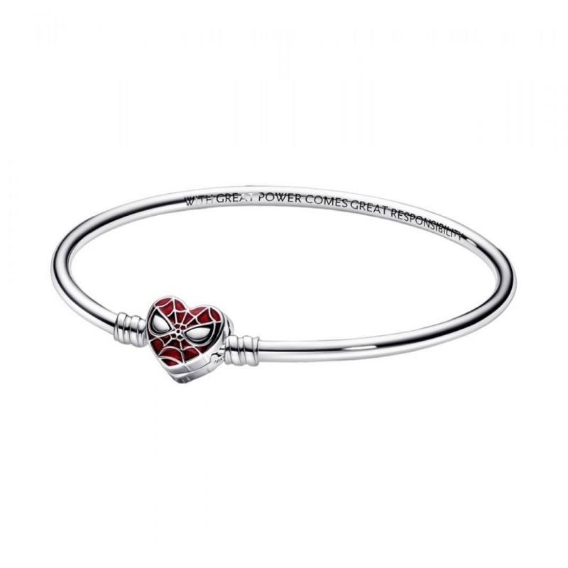 Pulsera plata rigida Mascara Spider-man de marvel con esmalte rojo Pandora Talla 21cms